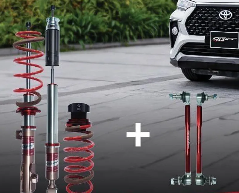 ชุดโช้ค Profender DRIFT ของ Toyota Veloz พร้อมลูกหมากกันโคลงสีแดงสำหรับตั้งแบบยก